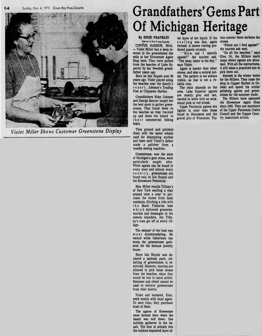 Keweenaw Agate Shop - November 4 1973 Article (newer photo)